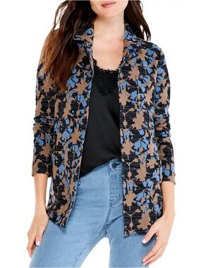 NIC+ZOE Women’s Knit Blazer Jacket Small Blue Brown Abstract Stretch Career